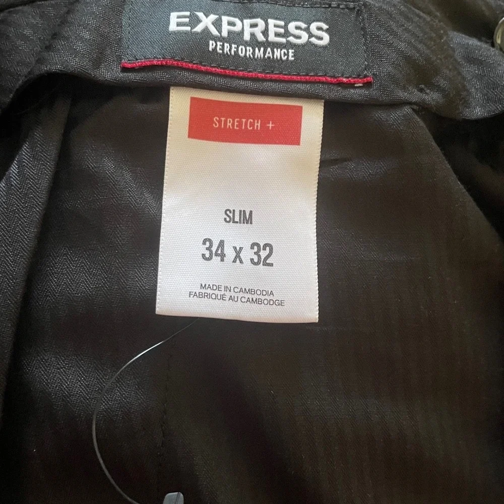 Express Mens Performance Heather Blue Stretch Dress Pants Flat Front Size 34X32